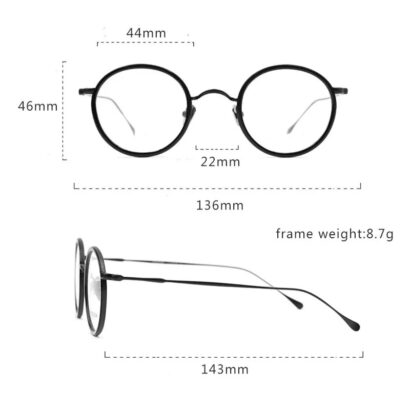 Monture de lunettes en titane pur pour hommes et femmes, lunettes rondes rétro de haute qualité pour correction optique et lecture.